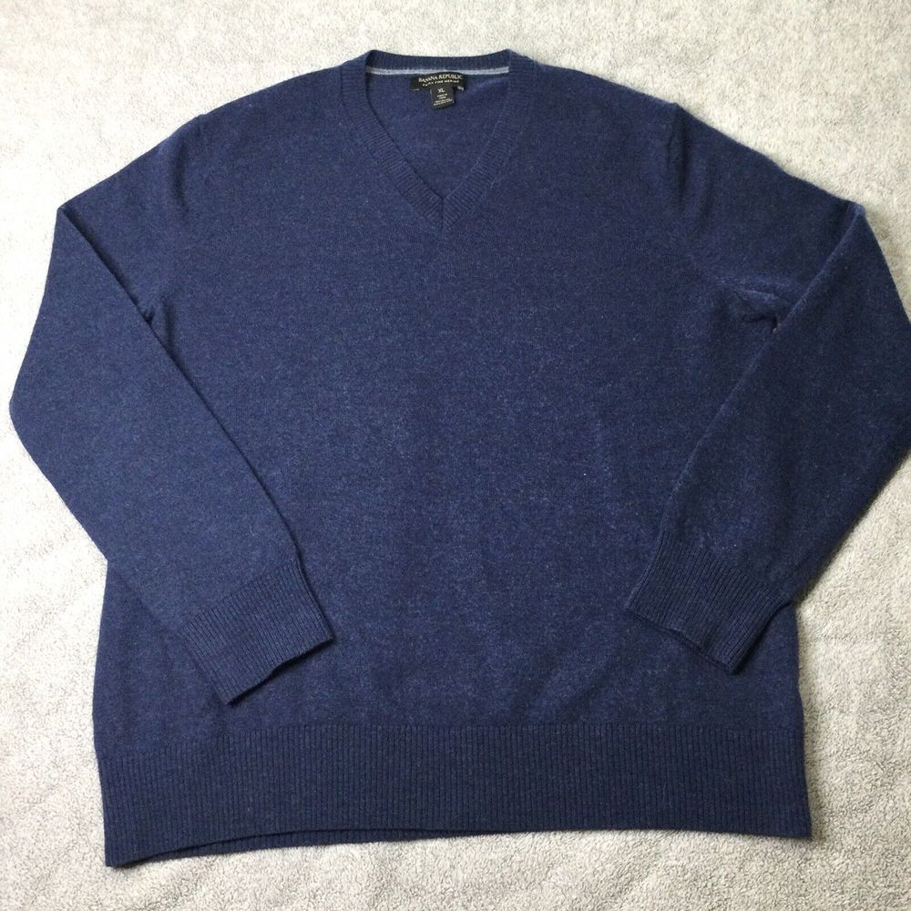 Banana Republic Extra Fine Merino Wool Sweater XL‎ Men's V Neck Blue Pullover